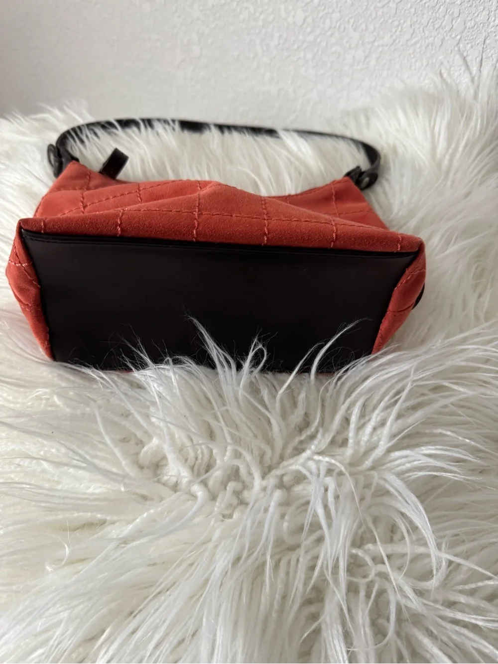 Red Quilted Shoulder Bag with Black Strap